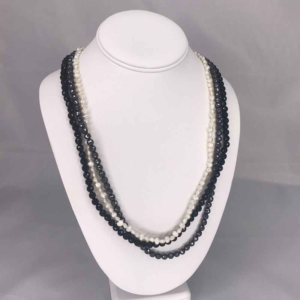 Onyx, Hematite, and Pearl Necklace